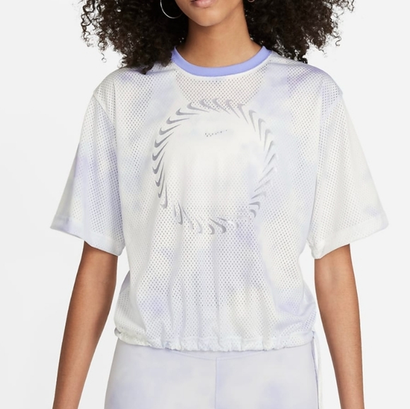 NIKE Sportswear Icon Clash Tie-Dye Short Sleeve Mesh Top w/Drawstring at Waist - Picture 1 of 12